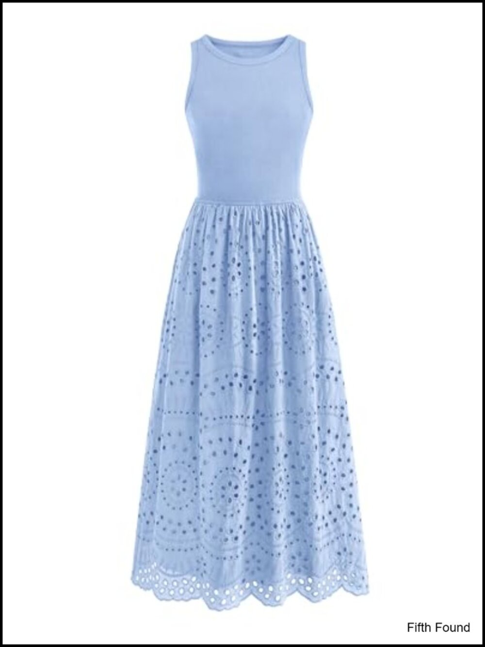Sleeveless Lace Eyelet Cotton Knit Tank Maxi Dress A-Line